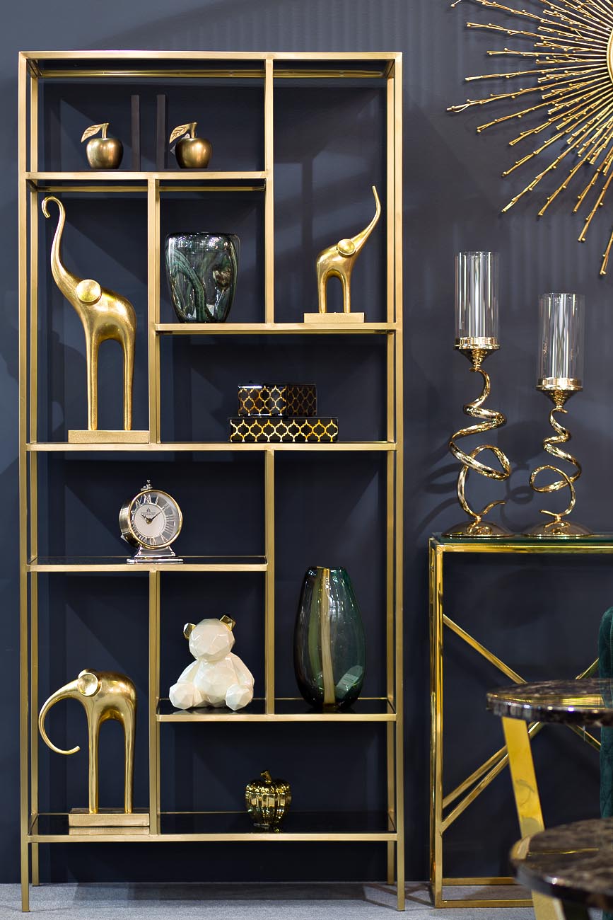46AS-SH1452-GOLD Стеллаж  золотистый/темн.ст. 80*35*180см
