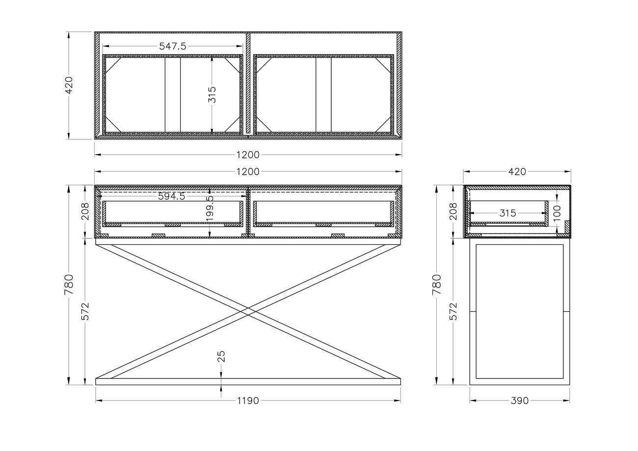 KFG113 Консоль с матовой зерк. отделкой 2 ящика 120*42*78см