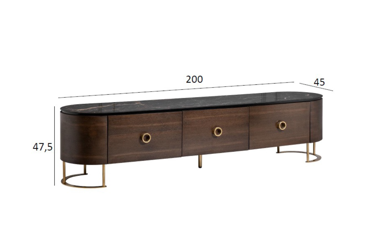 40AD-00099 Тумба под ТВ коричневая 200*45*47,5см