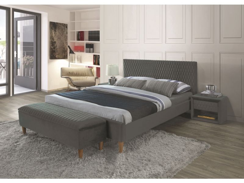 Кровать AZURRO Velvet Bluvel 14 серый/дуб 140/200