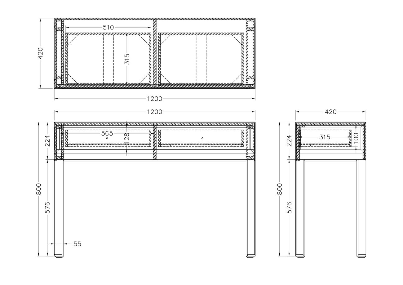 KFG038 Консоль зеркальная, 2 ящика  120*42*80см
