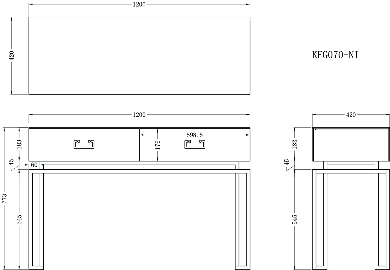 KFG070-NI Консоль 2 ящика белая/хром  120*42*77см