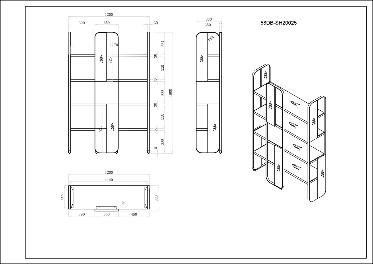 58DB-SH20025 Стеллаж Sevilla 120*38*180см