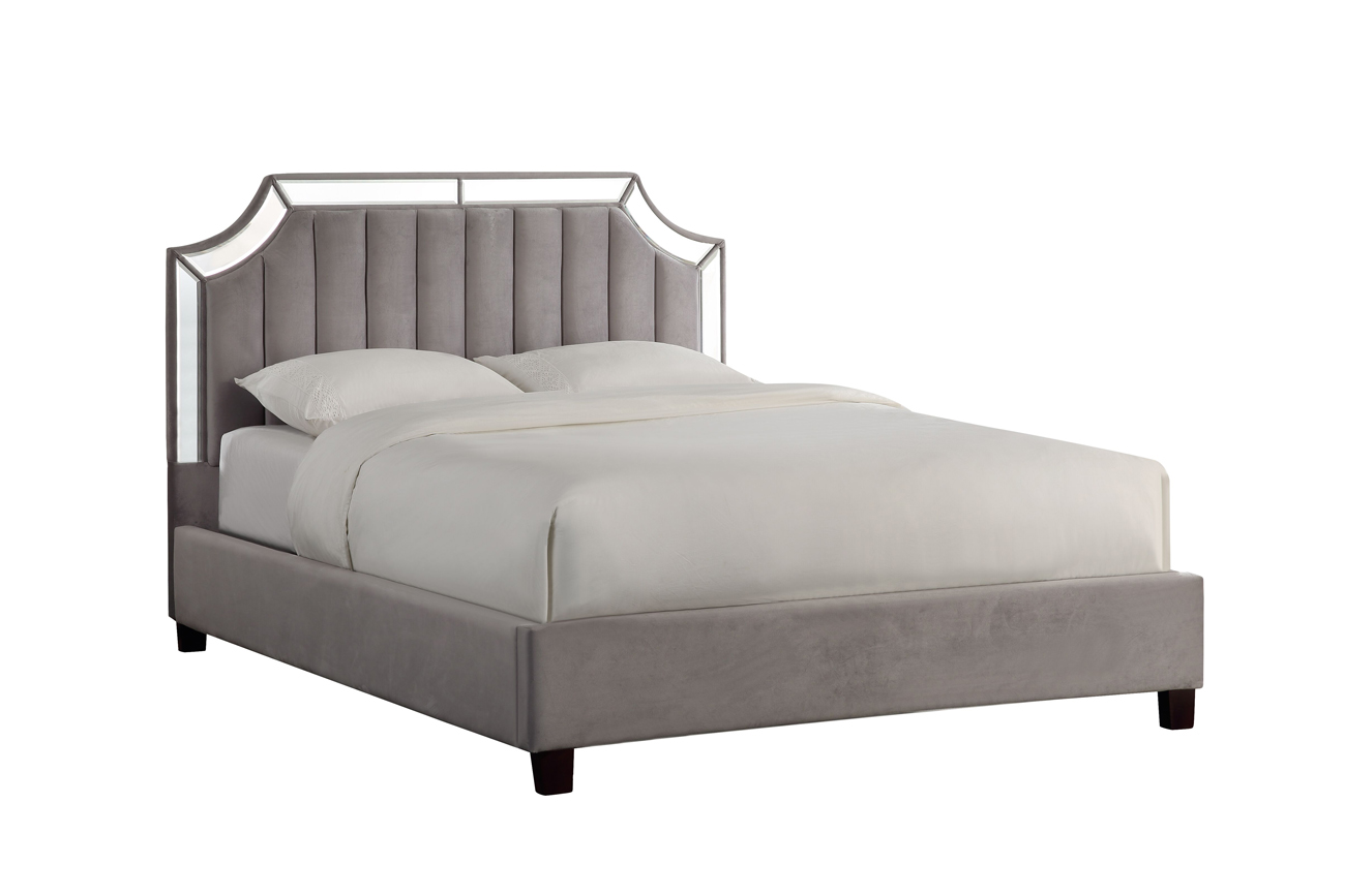 N-BD1894V GR Кровать с зеркальными вставками серая 214*172*127см