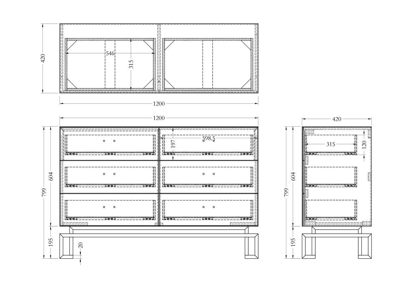 KFG089  Комод 6 ящиков белый/золото 120*42*80см