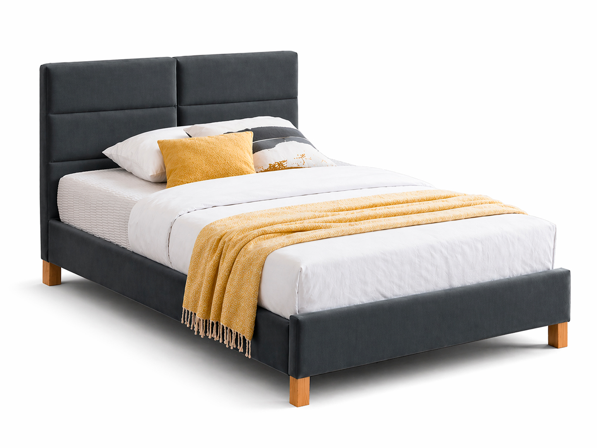 Кровать SIERRA Velvet tap. 150 серый/дуб, 120/200