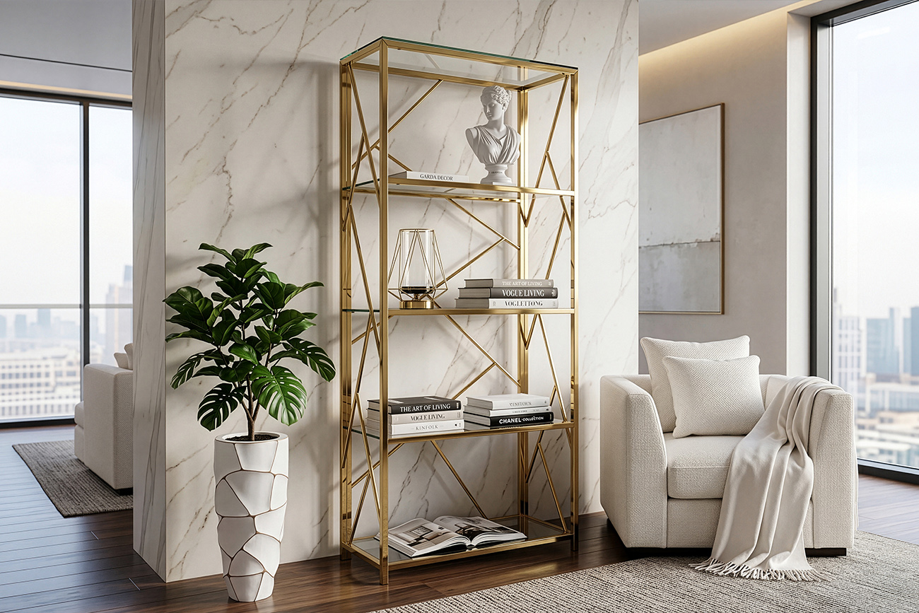 GY-SH8711GOLD Стеллаж стекло прозр/золото 80*35*180см