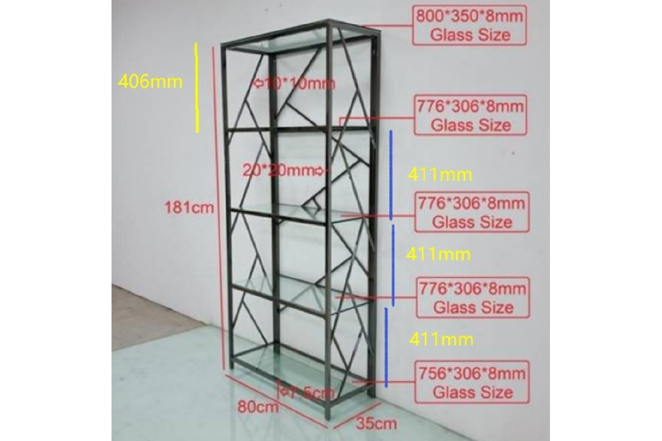 GY-SH8711BL Стеллаж стекло прозр/темн.хром 80*35*180см