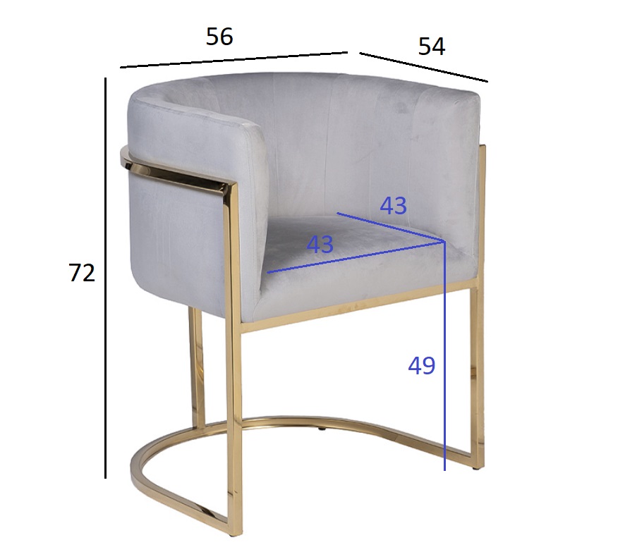 30C-DX-2010-1 LBG Кресло велюр серо-голубой 54*56*72см