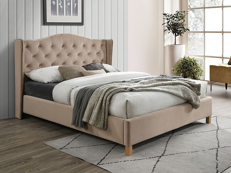 Кровать ASPEN Velvet Bluvel 28 бежевый/дуб 160/200