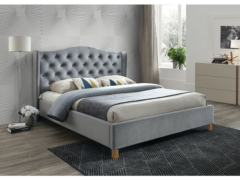 Кровать ASPEN Velvet Bluvel 14 серый/дуб 180/200