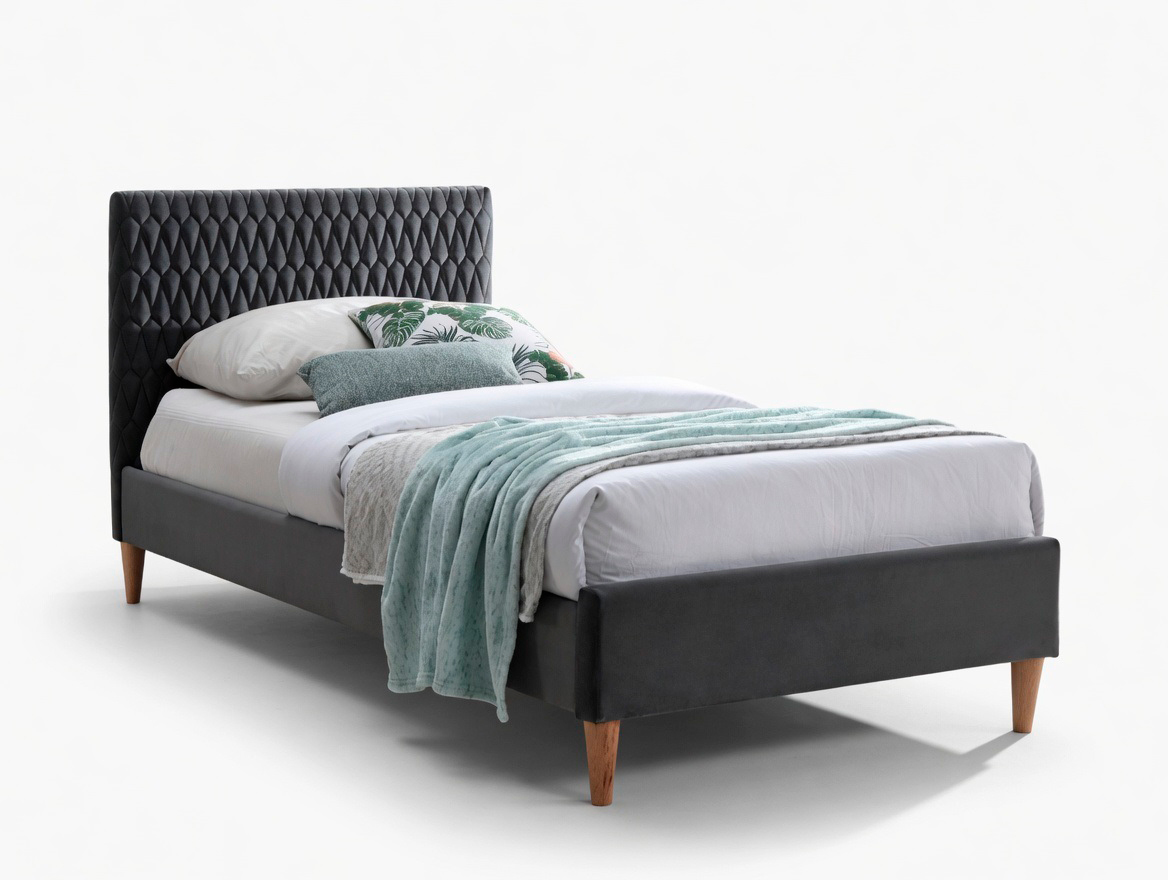 Кровать AZURRO Velvet Bluvel 14 серый/дуб 90/200