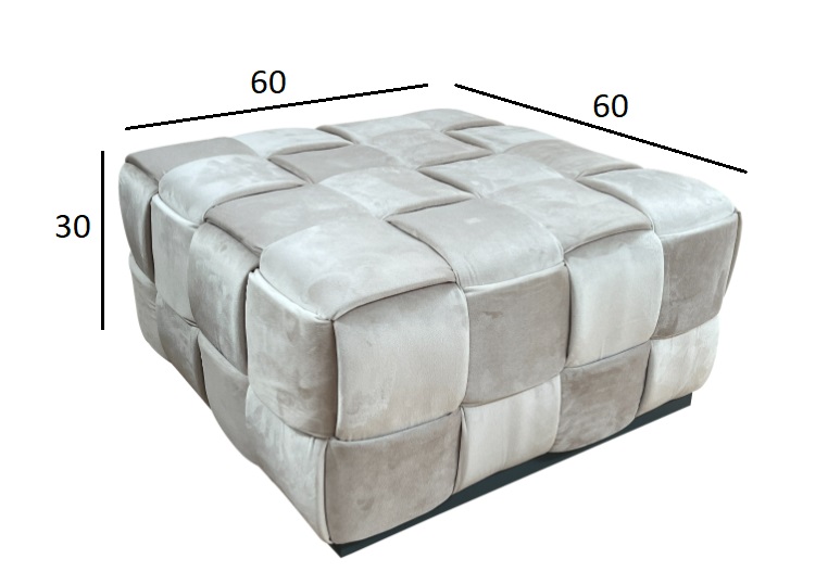 N-PUF-222 SVB Пуф плетеный, велюр светло-бежевый 60*60*30см