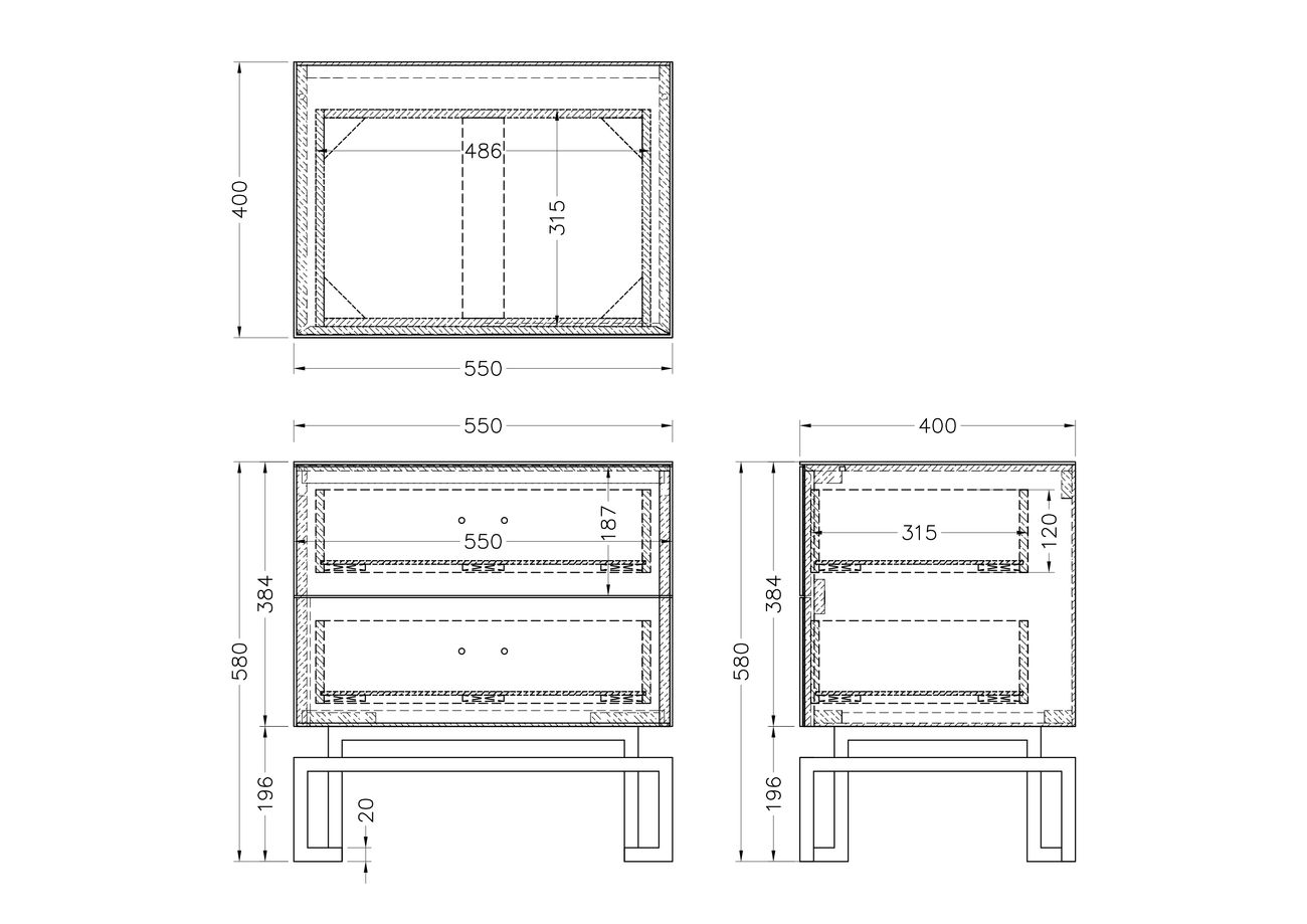 KFG085 Тумба 2 ящика белая/золото 55*40*58см